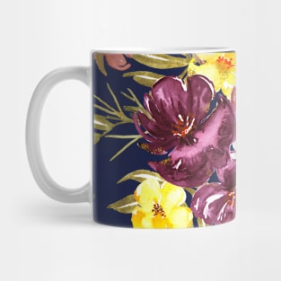 Burgundy Gold Foil Floral Pattern on Navy Blue Mug